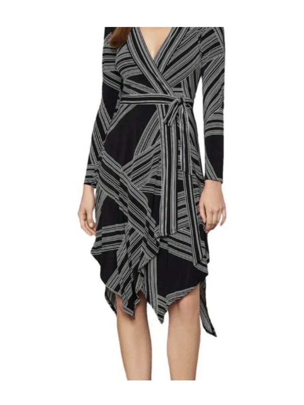 BCBGMaxAzria Black and White Asymmetrical Wrap Dress